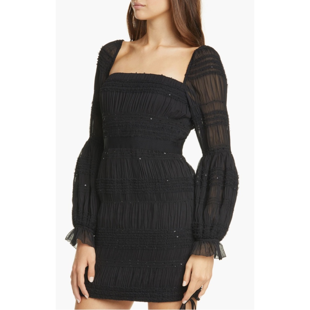 NEW Self-Portrait Shirred Chiffon Dress Black 6